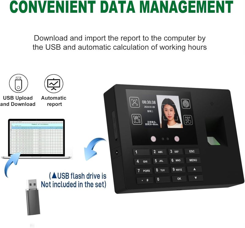 Rabitpos Employee Time Clocks for Small Business, Versatile 4 in 1 Time Machine (Face + Fingerprint + Palm Print + PIN), Clock in & Out Attendance Machine Punch Clock - Image 5